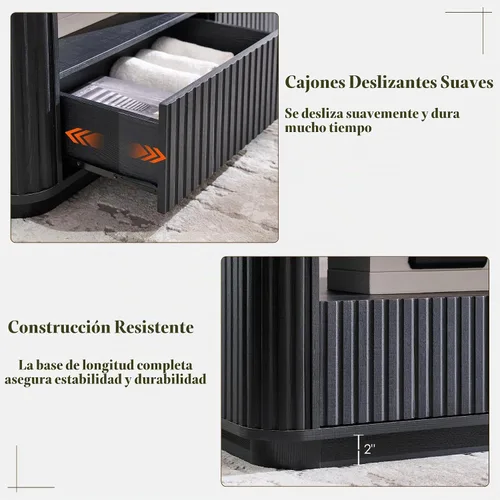 Vista 5 de ACCOHOHO Mesa de centro acanalada de 51 pulgadas con almacenamiento, mesa central grande y moderna con 2 cajones, mesa de centro rectangular