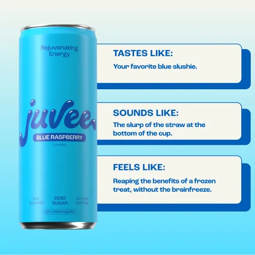 Vista 5 de Juvee Bebida energética rejuvenecedora, latas de 12 onzas, paquete de 12, sin azúcar, 128 mg de cafeína natural por lata, cero azúcar, baja