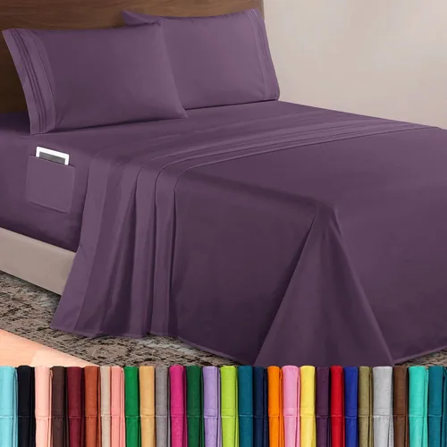 Vista 40 de Elegant Comfort Lujoso juego de sábanas de microfibra de alta calidad 1500 hoteleras bordadas de tres líneas más suaves de 4 piezas, resistente a