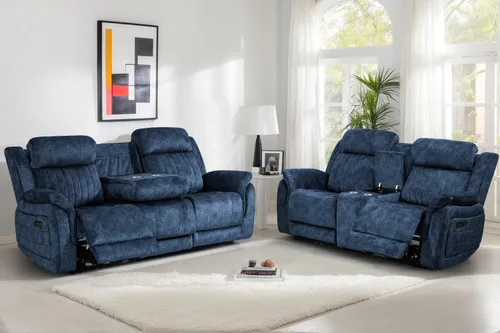 Vista 10 de Sofá reclinable eléctrico con gravedad cero, sillón reclinable eléctrico con reposacabezas ajustable, carga inalámbrica, puertos USB/C, sofá Azul