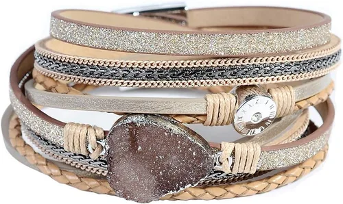 Vista 9 de Artilady Leather Wrap Bracelet for Women, Pearl Beaded Bangle Stack Jewelry Negro