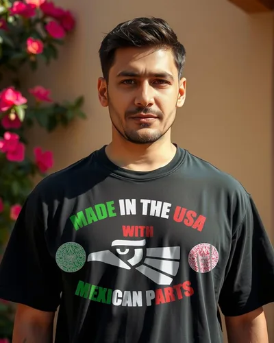Vista 3 de Made in America with Mexican Parts Shirt, Made in USA Mexican Pride Tee
