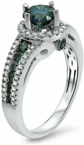 Vista 2 de Pritvi Jewels - Anillo de compromiso de compromiso con diamantes y topacio azul londinense de 14 quilates en oro blanco de plata de ley 925