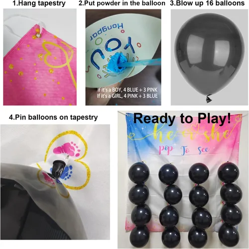 Vista 3 de Juego de dardos de revelación de género para bebé, globo de revelación para niña o niño, polvo rosa y azul para fiesta de él o ella, kit