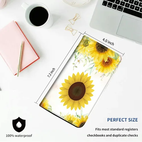 Vista 2 de DEGDFSGR Funda para chequera Cartera estándar de cuero de primera calidad con función de bloqueo RFID para hombres y mujeres, flor de sol
