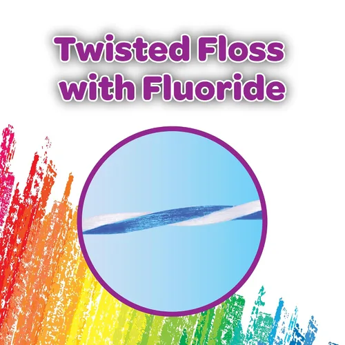 Vista 4 de GUM Crayola Twistables - Hilo dental para niños con flúor, diseñado para manos pequeñas, tres divertidos sabores de frutas, palillos de hilo dental