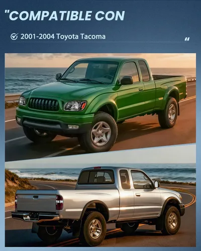 Vista 8 de Nilight Combo de faros delanteros y luces traseras para Toyota Tacoma 2001 Carcasa negra + reflector ámbar con luz trasera