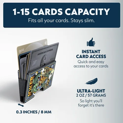 Vista 60 de Cartera de aluminio impresa 2.5D para hombres: clip delgado para dinero y tarjetero con barniz selectivo táctil. Bloqueo RFID mejorado, compacto