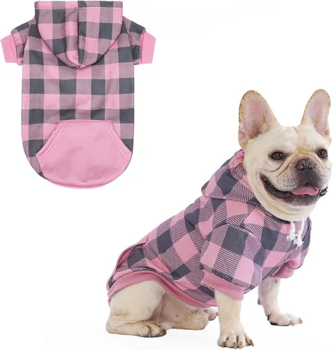 Vista 9 de KOOLTAIL Sudadera a cuadros con capucha, con gorro y bolsillo, para perros pequeños, medianos y grandes y gatos, abrigo suave y cálido para invierno