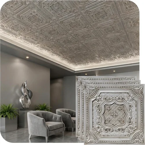 Vista 29 de De normal a hermoso en horas DCT04 Elizabethan Shield - Azulejos de PVC para techo de 2 x 2 pies (cubre 100 pies cuadrados), blanco negro antiguo