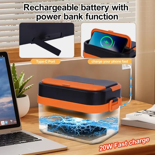 Vista 6 de Lonchera eléctrica inalámbrica para adultos, lonchera recargable de 16000 mAh, contenedor de 1.5 litros para exteriores, trabajo, oficina