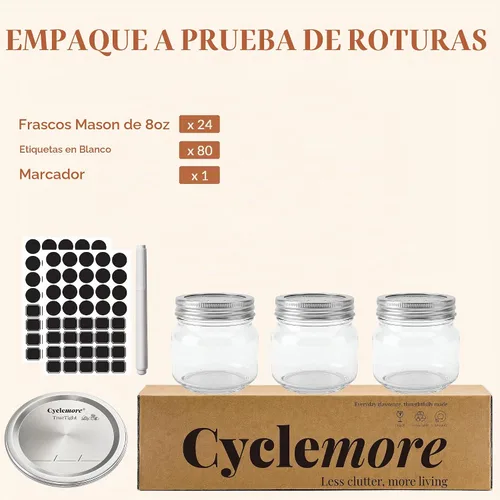 Vista 8 de CycleMore 24 tarros de vidrio transparente de 8 onzas con tapas separables de plata regulares, tarros redondos de 8.5 fl oz para especias para miel