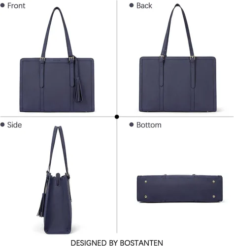 Vista 6 de BOSTANTEN Bolso de mano para laptop para mujer, bolso de trabajo profesional, maletín de cuero de 15.6 pulgadas, bolsa de negocios para oficina