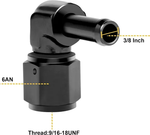 Vista 2 de 6AN hembra a 3/8 adaptador de montaje de púas de aluminio giratorio de 90 grados, adaptadores anodizados negros