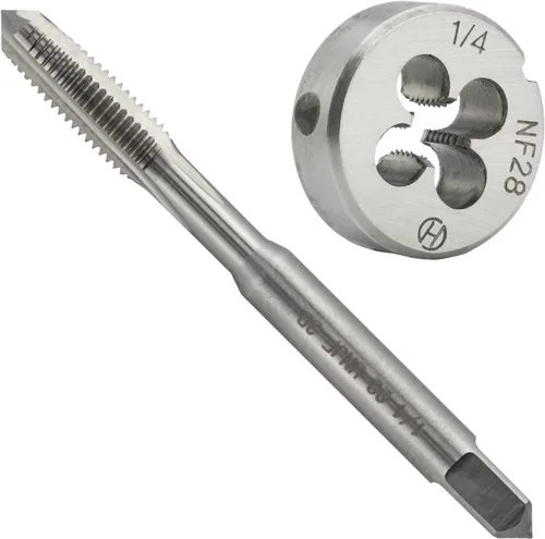 Vista 11 de 1/4 "-20 UNC HSS Tap And Die Set, 1/4 x 20 UNC Macho de rosca de máquina y rosca redonda Die mano derecha