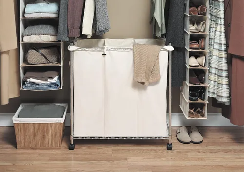 Vista 2 de Whitmor Rolling Supreme - Clasificador de ropa con bolsas extraíbles, 3 secciones, lona