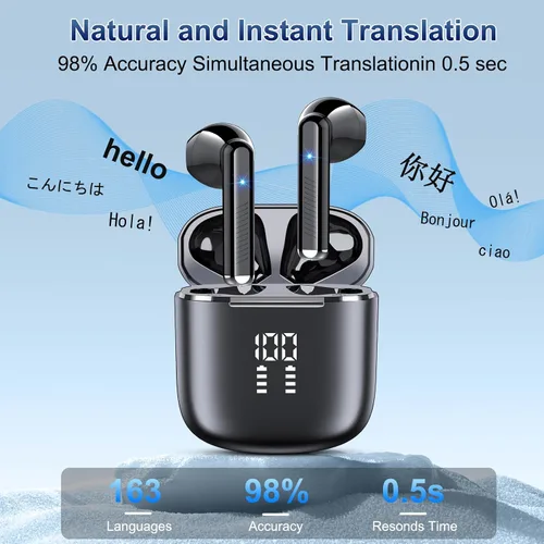 Vista 4 de Auriculares de traducción AI 2026 en tiempo real, 165 auriculares de traductor de idiomas 3 en 1 Bluetooth 5.4 con aplicación, auriculares de Negro