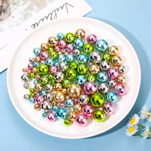 Vista 3 de 100 cuentas de bola de discoteca para hacer joyas, dijes reflectantes de bola de espejo para pulseras, collares, aretes, manualidades, accesorios