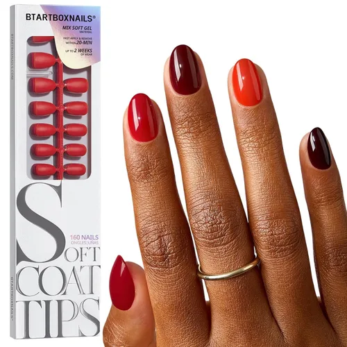 Vista 11 de BTArtboxnails Press On Nails, Long Square Red Fake Nails, 160Pcs A-L Square