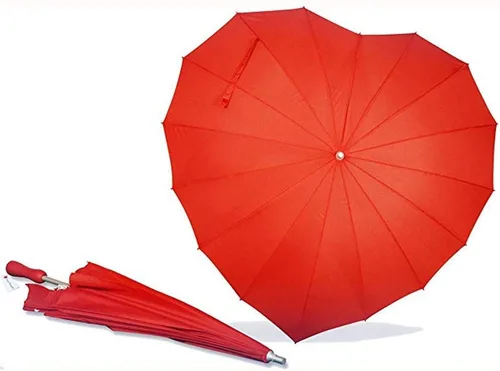 Vista 3 de KXCFCYS Forever Love - Sombrilla con forma de corazón rojo para niñas, para San Valentín, boda, compromiso y accesorios fotográficos (rojo)