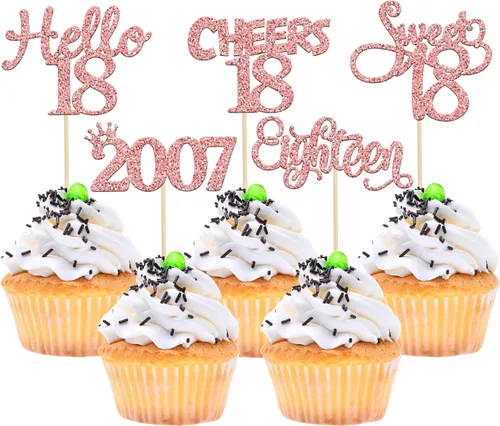 Vista 25 de Gyufise Paquete de 24 adornos negros para cupcakes de 10.º cumpleaños con purpurina negra 10 Ten Hello 10 Dights dobles desde 2015 para decoraciones