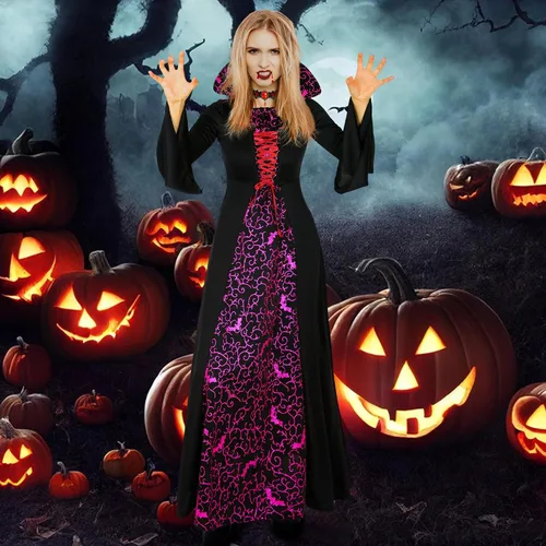 Vista 3 de SOOFILM Vampire Costume for Grils and Women, Gothic Vampires Dress Halloween Adult and Kids Vampire Costumes with Accessories