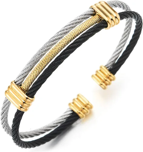Vista 11 de Pulsera de acero inoxidable COOLSTEELANDBEYOND con cable trenzado ajustable para hombre y mujer