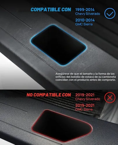 Vista 4 de JOYTUTUS Funda de bolsillo de estaca para camionetas, riel de cama, compatible con Chevy Silverado 1999-2014 y GMC Sierra 2010-2014, paquete de 4
