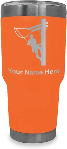 Vista 14 de LaserGram Taza aislada al vacío de 20 onzas, Lineman, grabado personalizado incluido (negro)