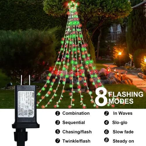 Vista 2 de Decoración al aire libre para Navidad (nueva), 320 luces LED colgantes centelleantes en forma de hadas para decoración de árbol al aire libre
