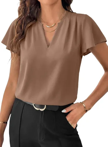Vista 11 de EVALESS Blusas casuales de negocios para mujer, blusas de manga con vuelo
