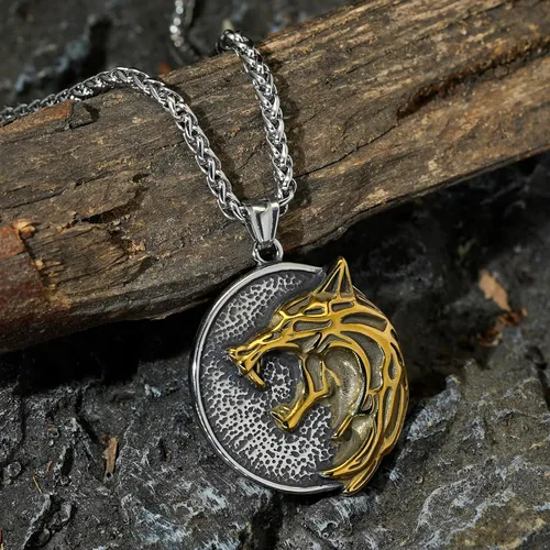 Vista 4 de GuoShuang Collar de lobo vikingo eslavo para hombre, joyería de medallón de acero inoxidable de regalo, Acero inoxidable, No es una piedra preciosa