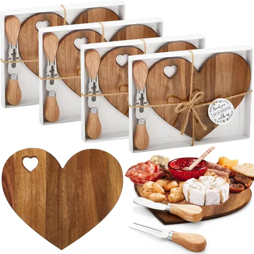 Vista 18 de Patelai 1 Juego de Tabla de Queso en Forma de Corazón para Despedida de Soltera y Baby Shower con Cuchillo, Tabla Mini de Madera para Charcutería