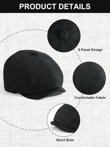 Vista 3 de Gorra de taxista Senker Fashion para hombre, gorra irlandesa clásica de 8 paneles de mezcla de lana para hombre mayor