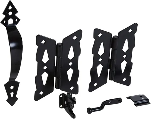 Vista 4 de National Hardware N109-300 V8418 - Kit de puerta de bisagra decorativa de mariposa en color negro Includes 2 Hinges, Latch, Pull and Hardware