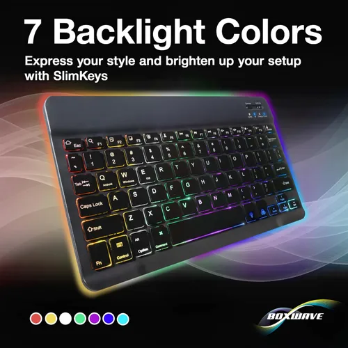 Vista 7 de BoxWave Teclado compatible con Xiaomi Pad 5 - Teclado Bluetooth SlimKeys - con retroiluminación, LED delgado portátil de 7 colores - Negro azabache