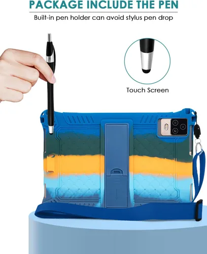 Vista 6 de DETUOSI Funda de silicona para tablet Okaysea de 10,1 pulgadas con lápiz stylus y correa para el hombro, funda con soporte multiángulo, funda suave