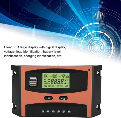 Vista 2 de Fydun Controlador MPPT simplificado Placa de circuito PCB Regulador de panel solar 12V/24V Pantalla LCD Controlador automático de batería Naranja