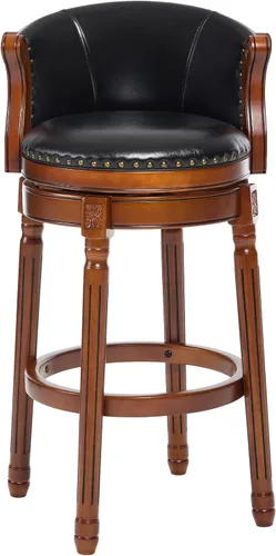 Vista 18 de CozyRain Taburetes de bar de madera de goma, taburete de bar tapizado de cuero con respaldo y reposapiés para el hogar, cocina, mostrador, comedor
