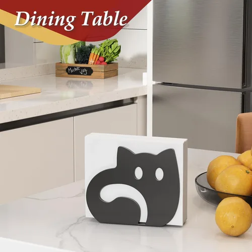 Vista 6 de Servilletero de gato autoajustable para mesa, moderno dispensador de servilletas de metal para cocina, comedor, servilleteros con material Negro