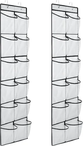 Vista 8 de MSLOVE Organizador de zapatos estrecho sobre la puerta, 12 bolsillos grandes de malla, organizador de zapatos para colgar en el armario, organizador
