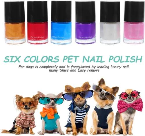 Vista 9 de Juego de 6 esmaltes de uñas para perros, secado rápido, juego de 6 esmaltes de uñas saludables a base de agua, kit de tinte para mascotas para todas