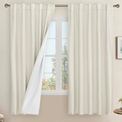 Vista 126 de LAMIT Cortinas opacas cortas de lino de 30 pulgadas para ventanas de cocina sobre el fregadero, cortinas de café texturizadas de lino marfil