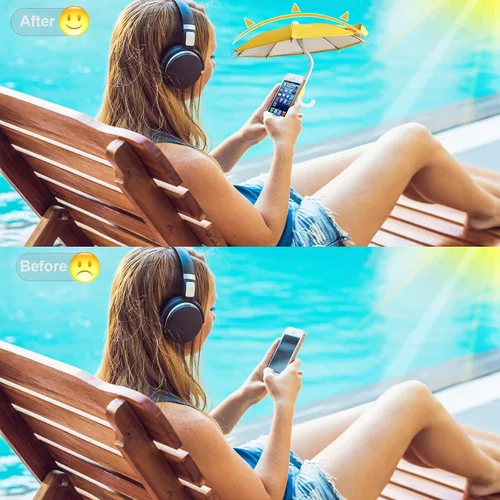 Vista 2 de Paraguas de Teléfono con Protección UV para Sol, Soporte Universal Ajustable con Ventosa Piggy para Teléfono Paraguas, Sombra Solar
