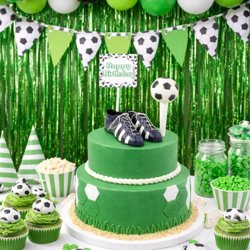 Vista 3 de Pelota de fútbol para fiesta de cumpleaños, decoración de tartas, mini zapatos de fútbol, tacos de fútbol y bandera