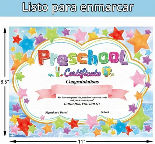 Vista 2 de Fancy Land Certificados de graduación Certificado de grado preescolar, diploma preescolar, promoción de jardín de infantes, recompensa de estrella