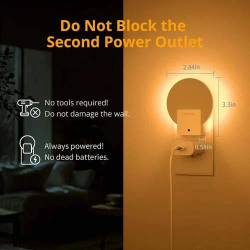 Vista 5 de Lyridz Luz nocturna ámbar enchufable con sensor de atardecer a amanecer, luces nocturnas con sensor de luz LED regulable para baño, pasillo