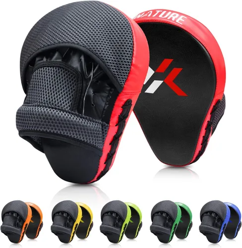Vista 8 de Xnature Curved Boxing Focus Mitts, MMA Punching Pads, Shock Absorbing Hook & Jab Training Pads for Boxing, Muay Thai & Kickboxing, Martial Arts Azul