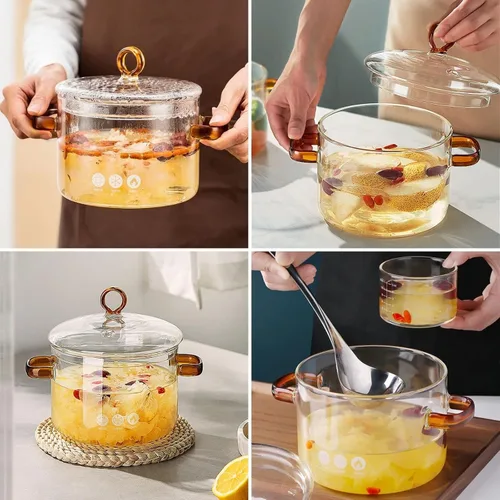 Vista 3 de ERINGOGO Cacerola de vidrio con tapa, olla de cocina de 50 onzas con tapa y asa, utensilios de cocina de vidrio de borosilicato alto, olla a fuego