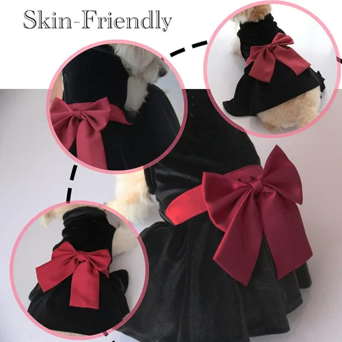 Vista 3 de Vestido de Perro con Moño, Ropa de Moda para Todo Clima, Cachorro, Vestido de Boda, Vacaciones, Princesa, Ropa para Mascotas, Perros Pequeños, Negro